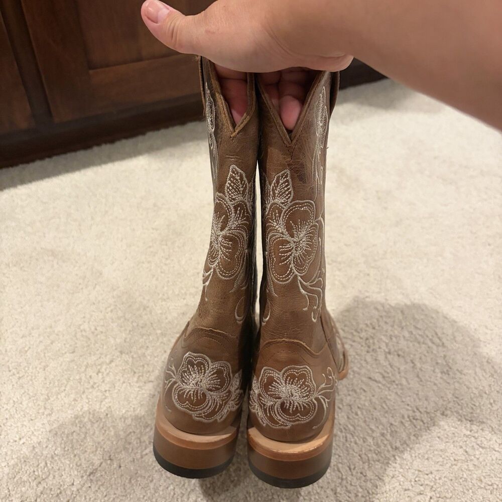 Display Try On Shyanne Women’s Lasy Floral embroidered Western Boots Brown Sz 8 - Picture 6 of 10